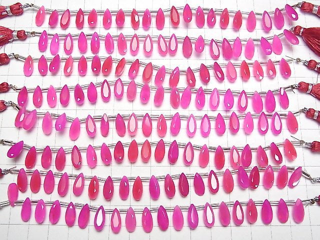 [Video]High Quality Fuchsia Pink Chalcedony AAA Pear shape Faceted 12x5mm half or 1strand (18pcs )