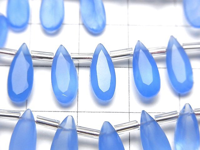 [Video]High Quality Blue Chalcedony AAA Pear shape Faceted 12x5mm half or 1strand (18pcs )