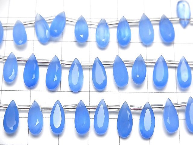 [Video]High Quality Blue Chalcedony AAA Pear shape Faceted 12x5mm half or 1strand (18pcs )