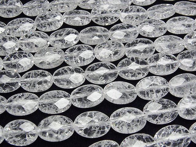 [Video] Cracked Crystal  Faceted Oval 14x10x5mm half or 1strand beads (aprx.14inch/35cm)