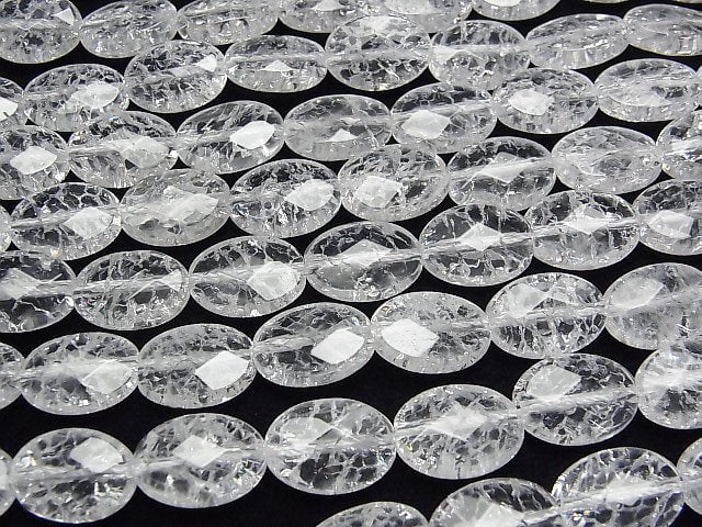 Cracked Crystal  Faceted Oval 14x10x5mm half or 1strand beads (aprx.14inch/35cm)