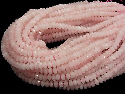 [Video] High Quality!  Rose Quartz AA++ Faceted Button Roundel 8x8x4mm half or 1strand beads (aprx.15inch/37cm)