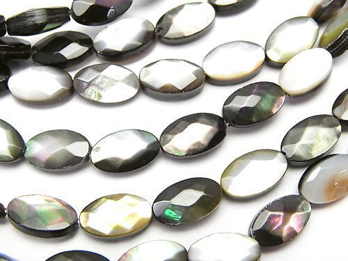 Black Shell (Black-lip Oyster) AAA Faceted Oval 10 x 6 x 4 mm half or 1 strand beads (aprx.15 inch / 38 cm)