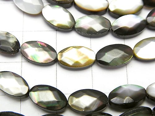 Black Shell (Black-lip Oyster) AAA Faceted Oval 10 x 6 x 4 mm half or 1 strand beads (aprx.15 inch / 38 cm)