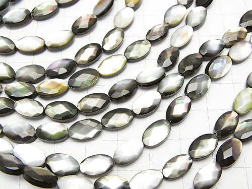 Black Shell (Black-lip Oyster) AAA Faceted Oval 10 x 6 x 4 mm half or 1 strand beads (aprx.15 inch / 38 cm)