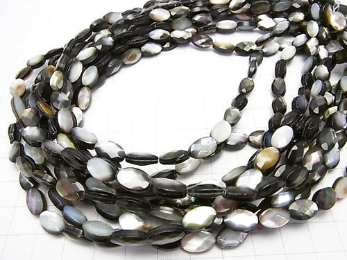 Black Shell (Black-lip Oyster) AAA Faceted Oval 10 x 6 x 4 mm half or 1 strand beads (aprx.15 inch / 38 cm)