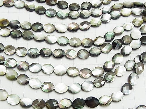 Black Shell (Black-lip Oyster) AAA Faceted Oval 10 x 8 x 4 mm half or 1 strand beads (aprx.15 inch / 37 cm)