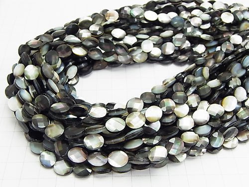 Black Shell (Black-lip Oyster) AAA Faceted Oval 10 x 8 x 4 mm half or 1 strand beads (aprx.15 inch / 37 cm)