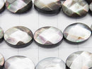 Black Shell (Black-lip Oyster) AAA Faceted Oval 14 x 10 x 4 mm half or 1 strand beads (aprx.15 inch / 36 cm)