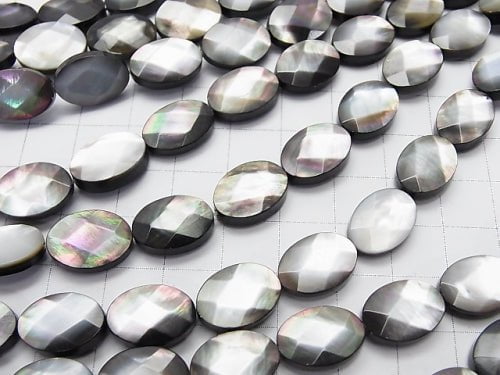 Black Shell (Black-lip Oyster) AAA Faceted Oval 14 x 10 x 4 mm half or 1 strand beads (aprx.15 inch / 36 cm)