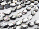 Black Shell (Black-lip Oyster) AAA Faceted Oval 14 x 10 x 4 mm half or 1 strand beads (aprx.15 inch / 36 cm)