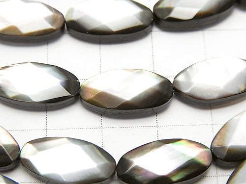 Black Shell (Black-lip Oyster) AAA Faceted Oval 16 x 8 x 4 mm half or 1 strand beads (aprx.15 inch / 36 cm)