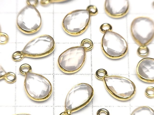 [Video]High Quality Rose Quartz AAA Bezel Setting Faceted Pear Shape 10x7mm 18KGP 3pcs