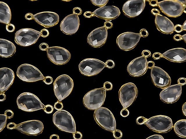 [Video]High Quality Rose Quartz AAA Bezel Setting Faceted Pear Shape 10x7mm 18KGP 3pcs
