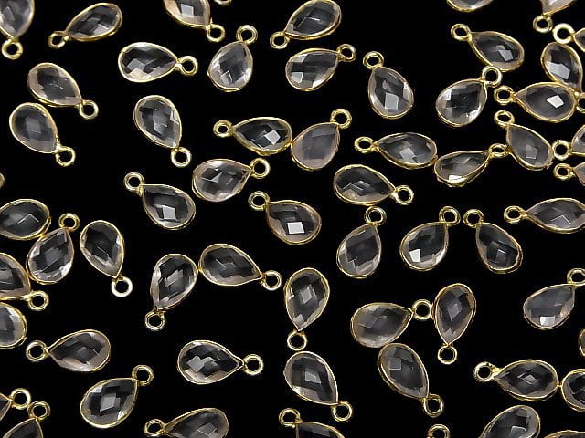 [Video]High Quality Rose Quartz AAA Bezel Setting Faceted Pear Shape 10x7mm 18KGP 3pcs