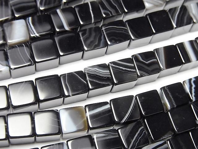 [Video] Striped Onyx Cube 6x6x6mm half or 1strand beads (aprx.15inch/36cm)