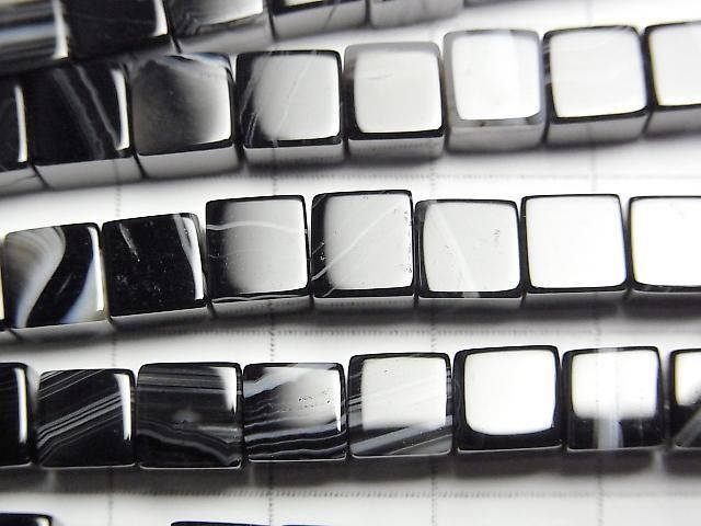 [Video] Striped Onyx Cube 6x6x6mm half or 1strand beads (aprx.15inch/36cm)