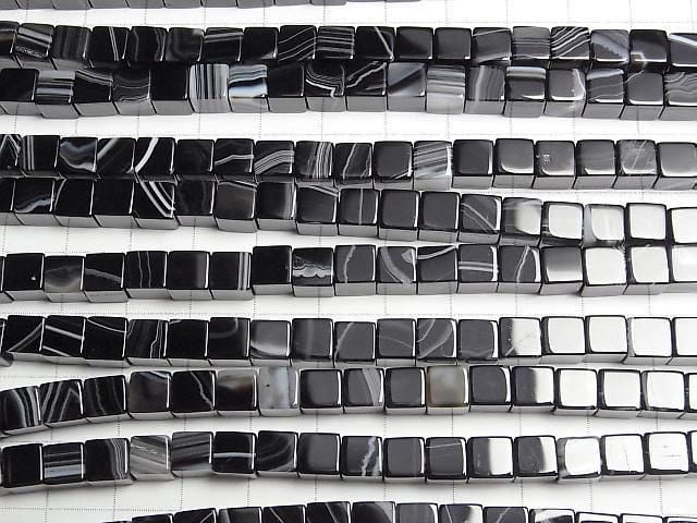 [Video] Striped Onyx Cube 6x6x6mm half or 1strand beads (aprx.15inch/36cm)