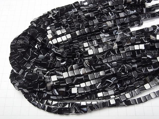 [Video] Striped Onyx Cube 6x6x6mm half or 1strand beads (aprx.15inch/36cm)