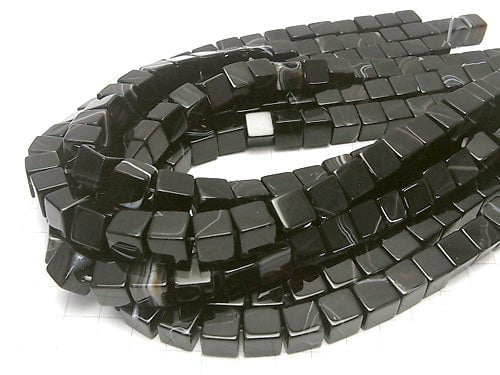 Striped Onyx Cube 10x10x10mm half or 1strand beads (aprx.15inch/36cm)