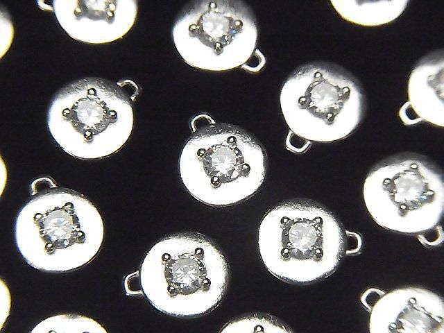 Silver 925 Coin 9x8x2.5mm Charm (with CZ) [No coating] 2pcs