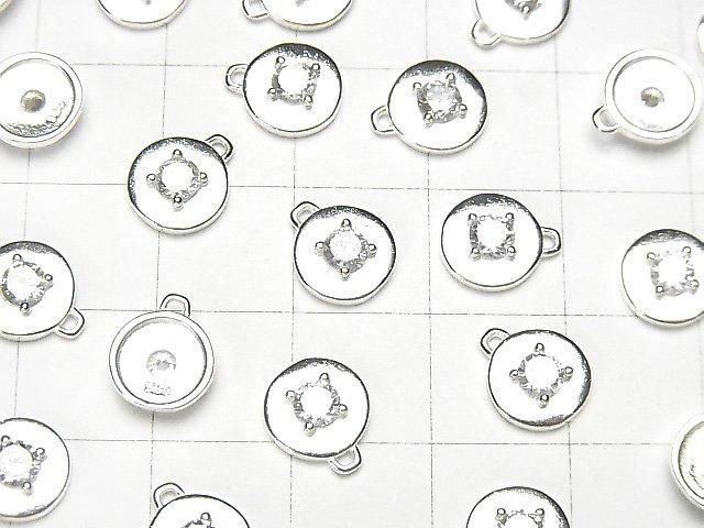 Silver 925 Coin 9x8x2.5mm Charm (with CZ) [No coating] 2pcs