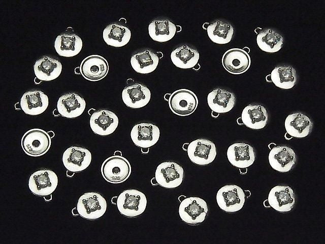 Silver 925 Coin 9x8x2.5mm Charm (with CZ) [No coating] 2pcs
