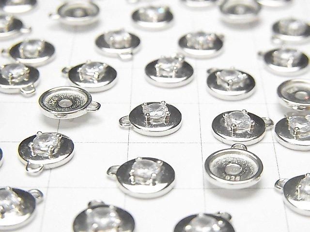 Silver 925 Coin 9x8x2.5mm Charm (with CZ) [Rhodium Plated] 2pcs