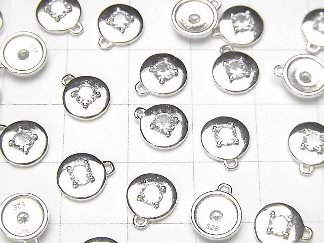 Silver 925 Coin 9x8x2.5mm Charm (with CZ) [Rhodium Plated] 2pcs