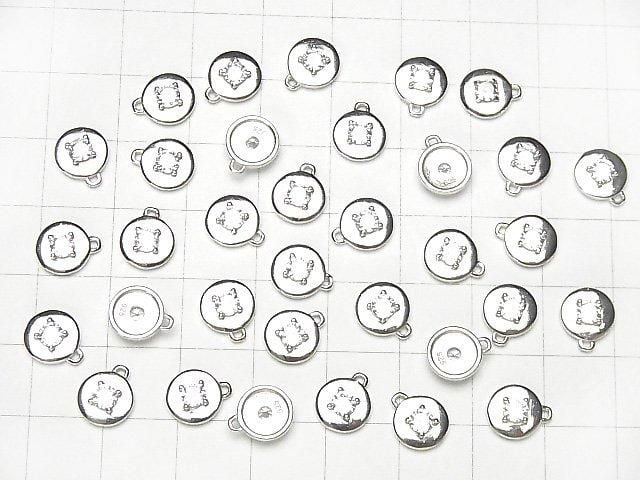 Silver 925 Coin 9x8x2.5mm Charm (with CZ) [Rhodium Plated] 2pcs