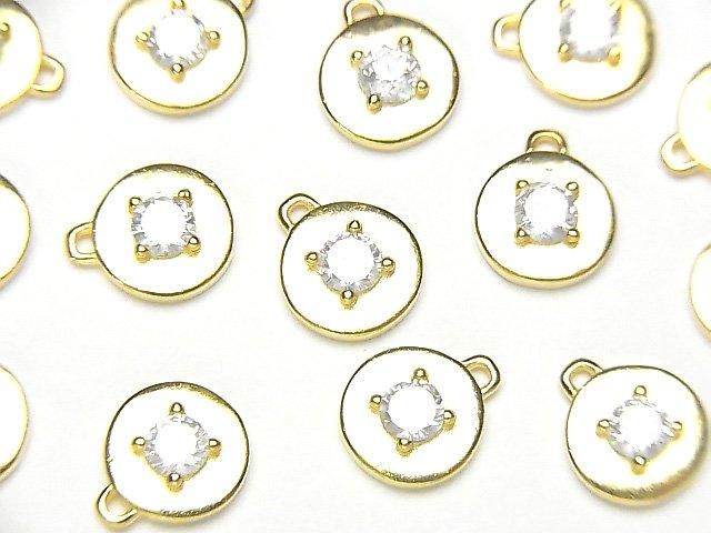 Silver 925 Coin 9x8x2.5mm Charm (with CZ) [18KGP] 2pcs