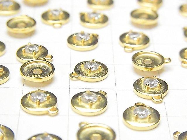 Silver 925 Coin 9x8x2.5mm Charm (with CZ) [18KGP] 2pcs