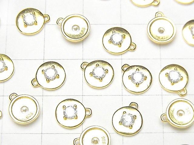 Silver 925 Coin 9x8x2.5mm Charm (with CZ) [18KGP] 2pcs