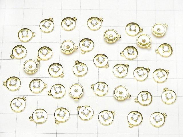 Silver 925 Coin 9x8x2.5mm Charm (with CZ) [18KGP] 2pcs