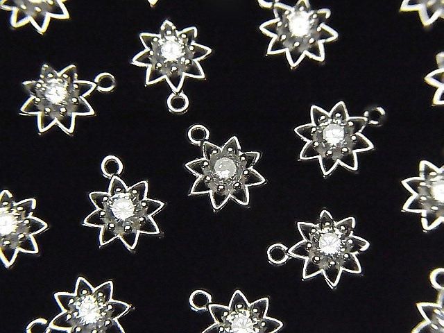Silver 925 Flower Charm 9x7.5x2mm (with CZ) [No coating] 2pcs
