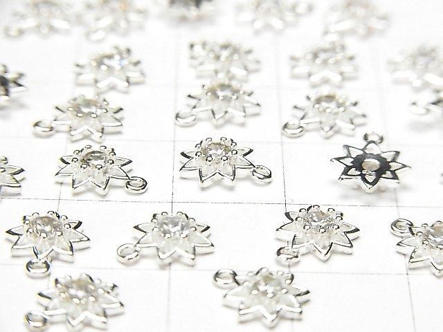 Silver 925 Flower Charm 9x7.5x2mm (with CZ) [No coating] 2pcs