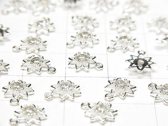 2 pcs $3.79! Silver925 flower 9 x 7.5 x 2 mm charm (with CZ) [No coating] 2 pcs