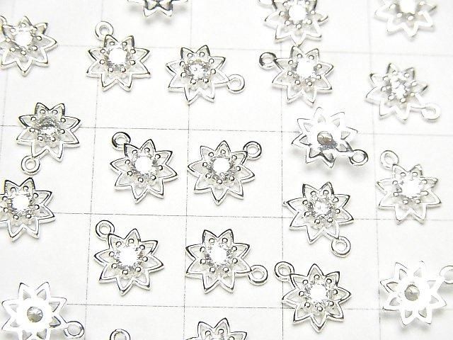 Silver 925 Flower Charm 9x7.5x2mm (with CZ) [No coating] 2pcs