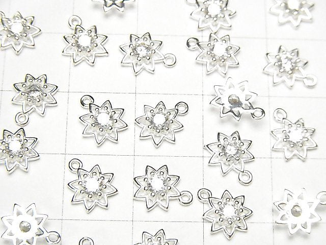 2 pcs $3.79! Silver925 flower 9 x 7.5 x 2 mm charm (with CZ) [No coating] 2 pcs