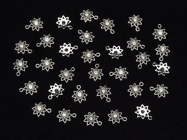 Silver 925 Flower Charm 9x7.5x2mm (with CZ) [No coating] 2pcs
