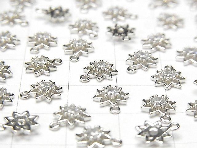 Silver 925 Flower Charm 9x7.5x2mm (with CZ) [Rhodium Plated] 2pcs