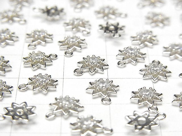 2 pcs $3.79! Silver925 flower 9 x 7.5 x 2 mm charm (with CZ) [Rhodium Plated] 2 pcs