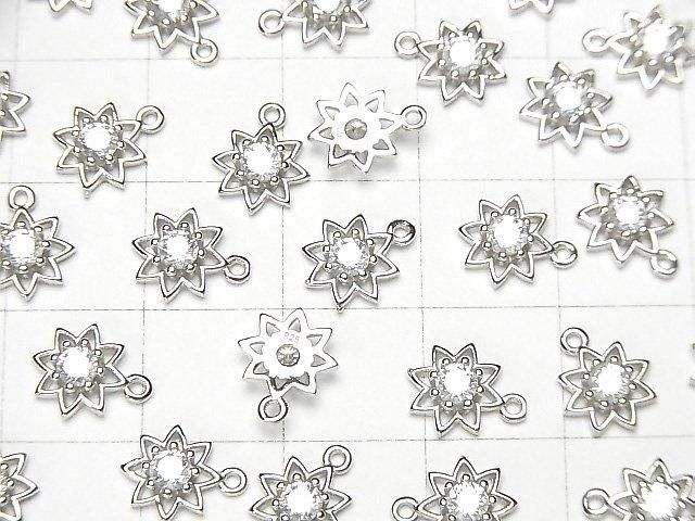 Silver 925 Flower Charm 9x7.5x2mm (with CZ) [Rhodium Plated] 2pcs