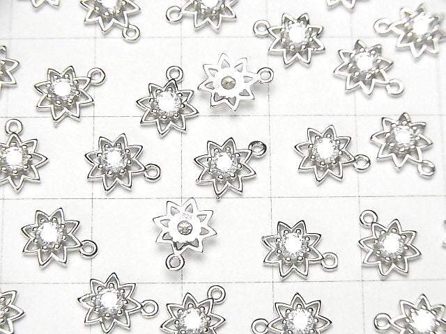 2 pcs $3.79! Silver925 flower 9 x 7.5 x 2 mm charm (with CZ) [Rhodium Plated] 2 pcs