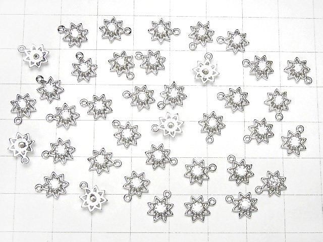 Silver 925 Flower Charm 9x7.5x2mm (with CZ) [Rhodium Plated] 2pcs
