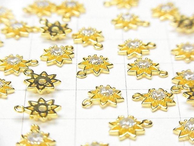 Silver 925 Flower Charm 9x7.5x2mm (with CZ) [18KGP] 2pcs