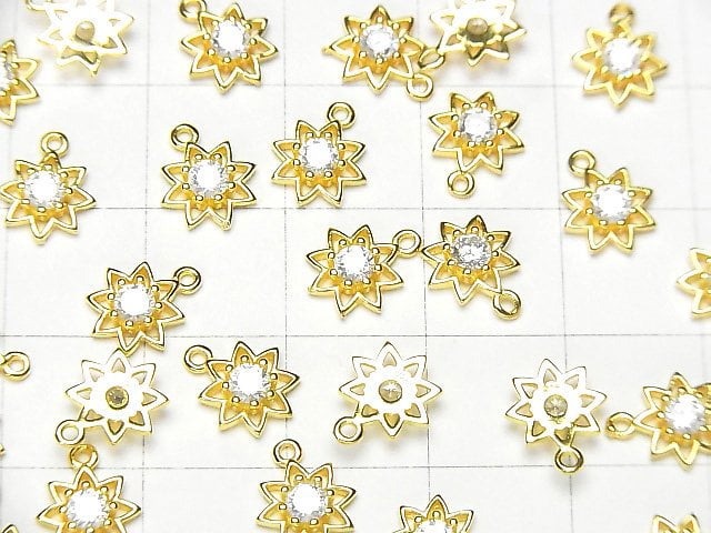 2 pcs $3.79! Silver925 Flower 9 x 7.5 x 2 mm charm (with CZ) [18 KGP] 2 pcs