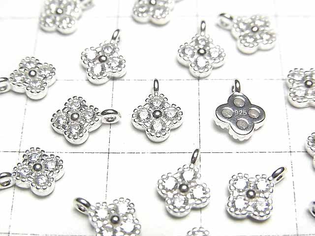 2 pcs $4.79! Silver925 flower 8 x 6 x 2 mm charm (with CZ) [No coating] 2 pcs