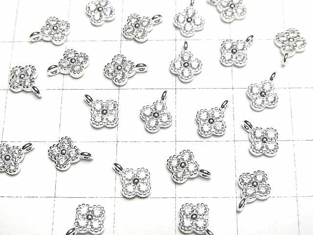 2 pcs $4.79! Silver925 flower 8 x 6 x 2 mm charm (with CZ) [No coating] 2 pcs