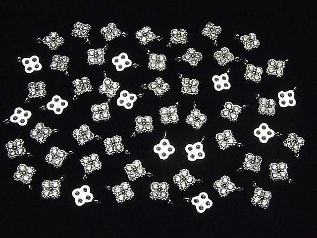 Silver 925 Flower Charm (8x6x2mm, with CZ), No Coating, 2pcs